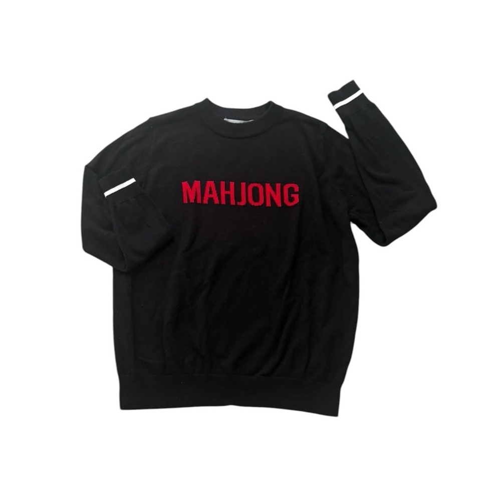 NWT Black 'MAHJONG' Crewneck Sweater with Red Logo Size XL